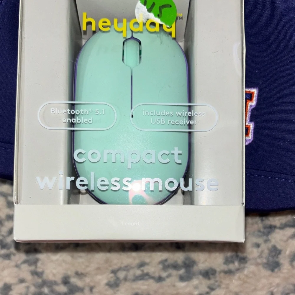 Heyday Compact Wireless Mouse - teal and purple travel bag NWT
